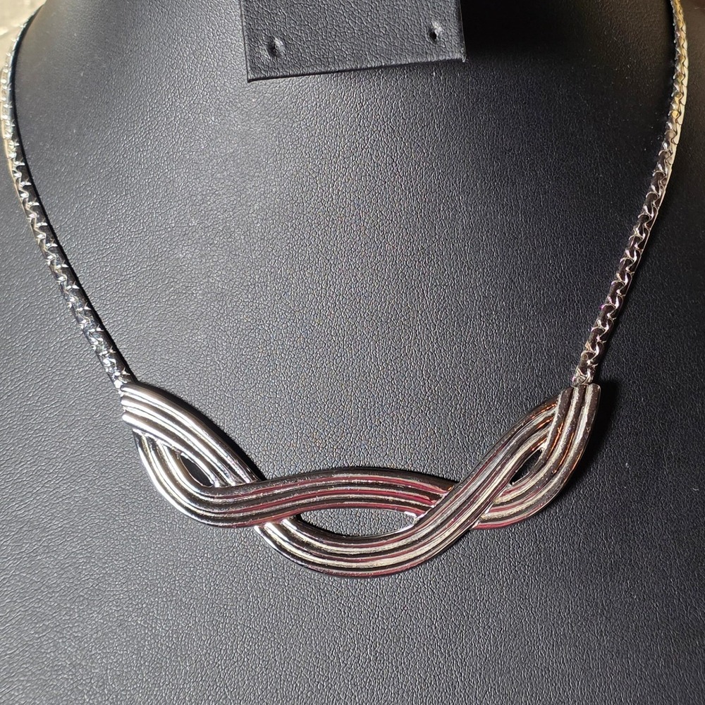 Vintage‎ Monet Silver-Tone Braided Woven Chain Necklace 18"